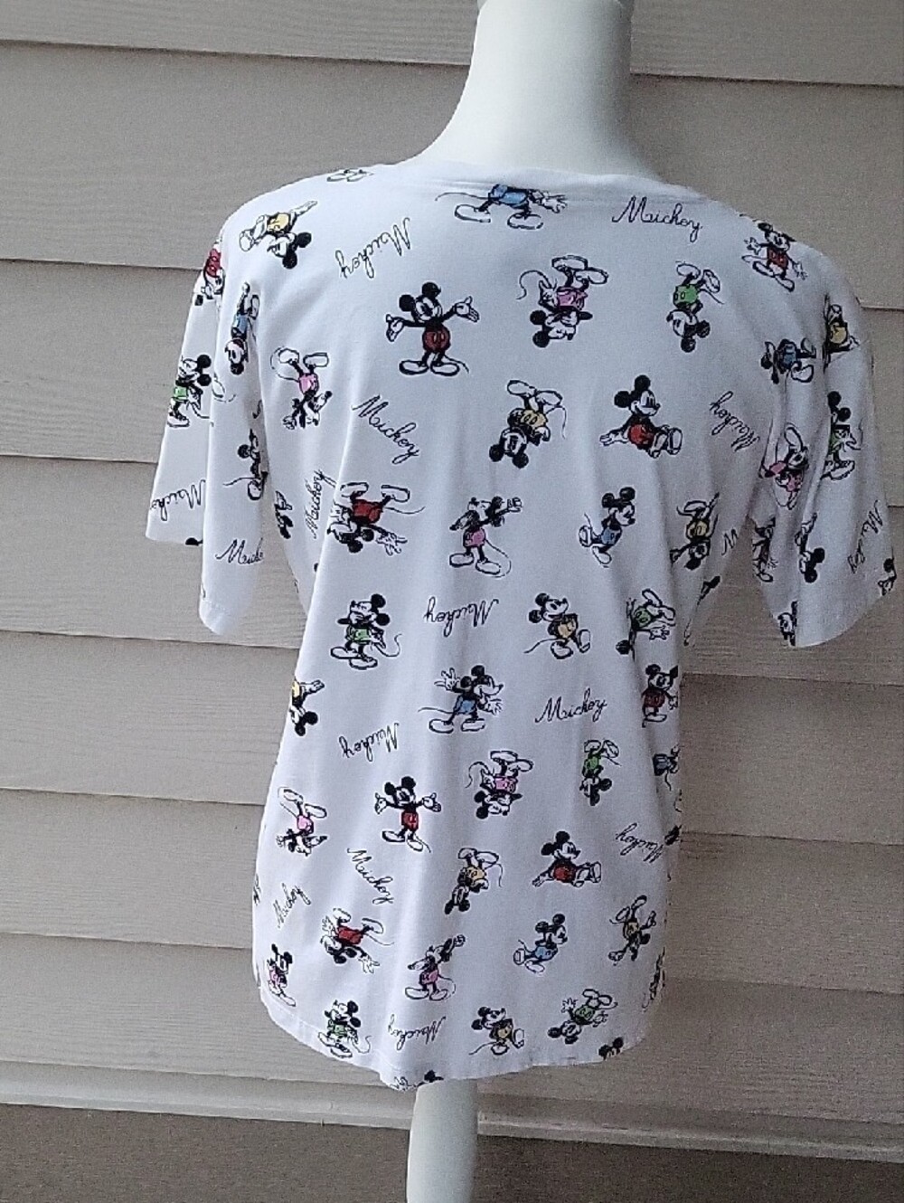 Disney White Short Sleeve Tee Multicolor Mickey Mouse Print Size Small - Picture 5 of 12